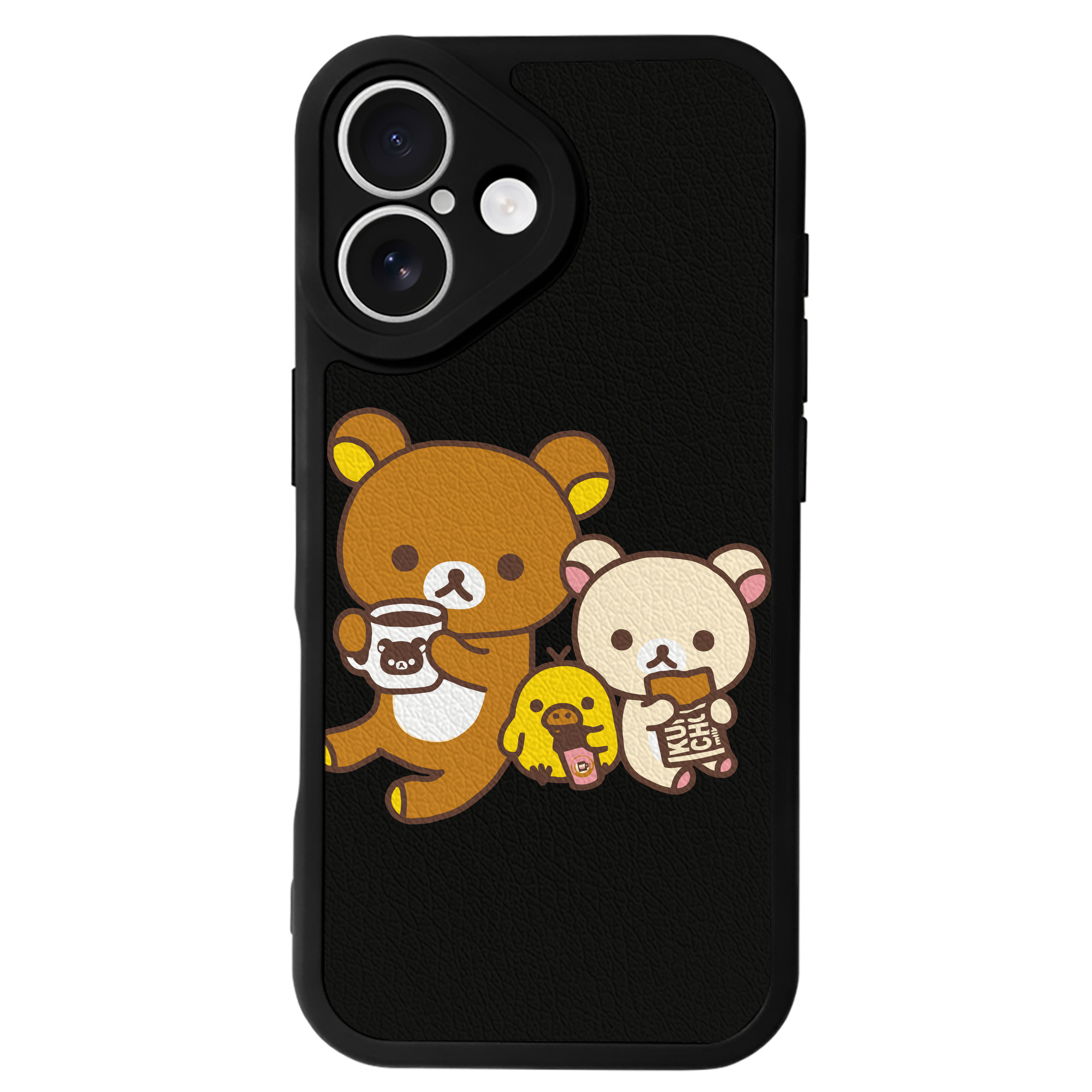 （画像用） リラックマ リラックマ キイロイトリ Rilakkuma Korilakkuma Kiiroitori 【iPhone 16シリーズ対応】シリコンスマホケース（レザー調） 材質：シリコン